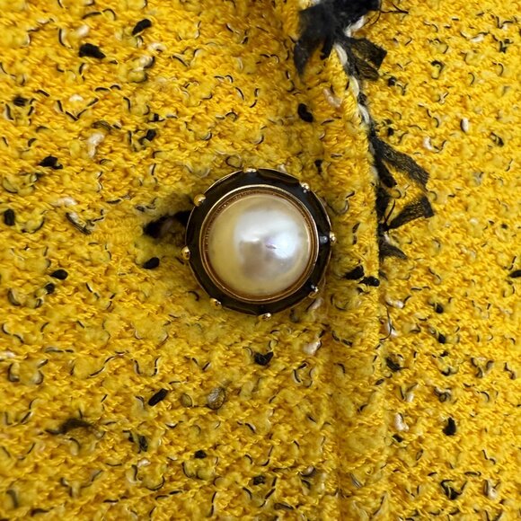 St. John Collection Jacket Women's 12 Yellow Tweed Blazer Pearl Button Pockets - Picture 9 of 16